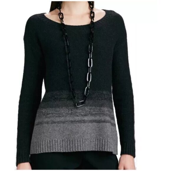 Eileen Fisher Black Gray Yak Wool and Silk Blend Ombre Sweater - Picture 1 of 7